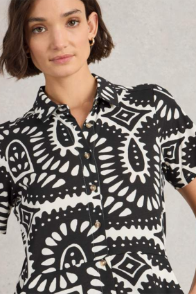 White Stuff Rua Jersey Shirt Dress Black Print