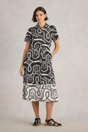 White Stuff Rua Jersey Shirt Dress Black Print
