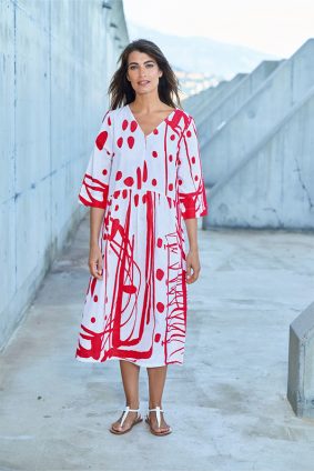 Kokomarina Linata Dress White Print Coral