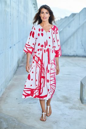Kokomarina Linata Dress White Print Coral