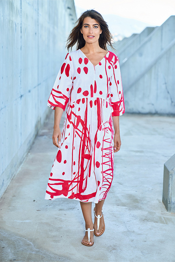 Kokomarina Linata Dress White Print Coral