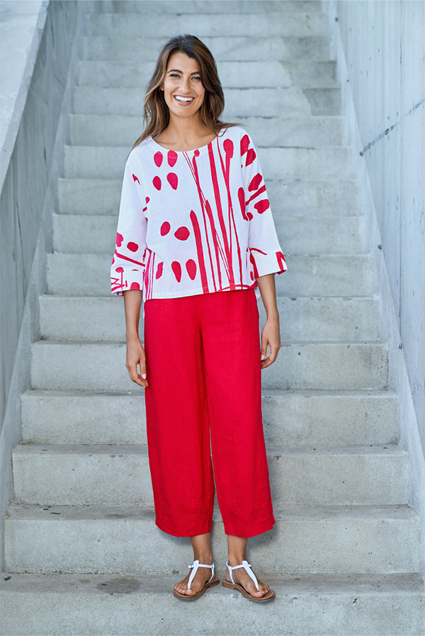 Kokomarina Muniya Blouse White Print Coral