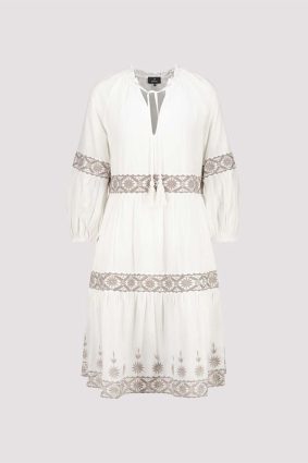 Monari Round Neck Dress Embroidery Cream