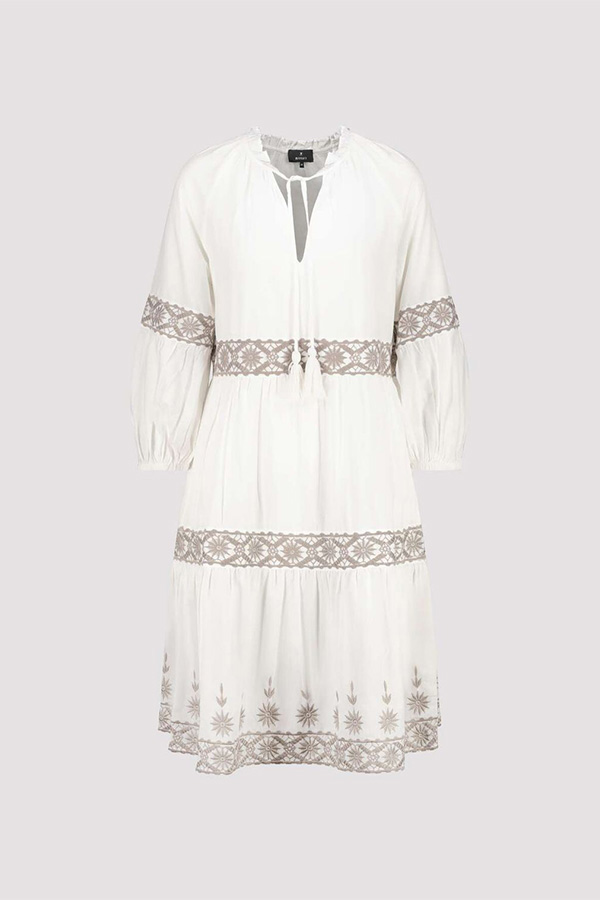 Monari Round Neck Dress Embroidery Cream