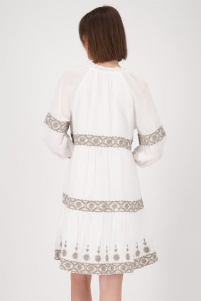 Monari Round Neck Dress Embroidery Cream