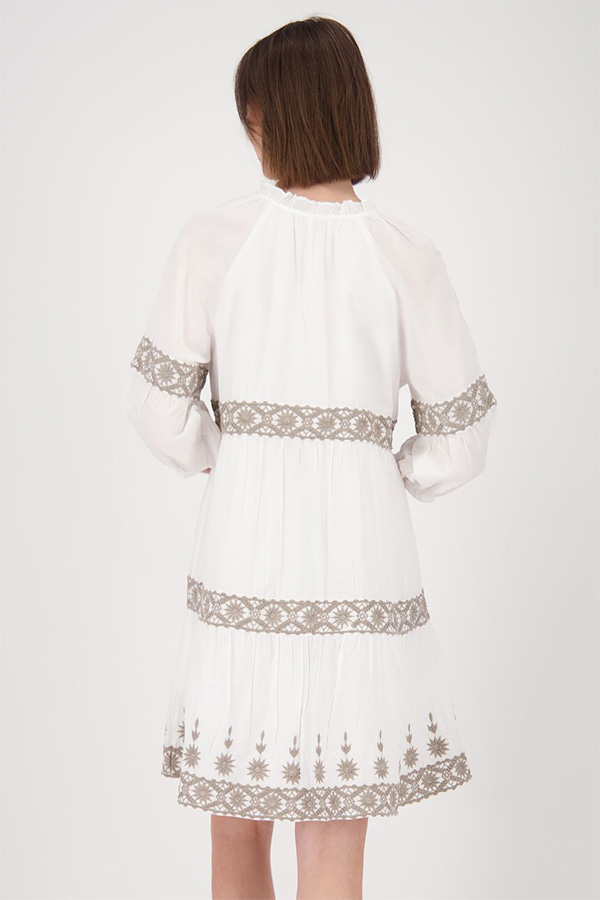 Monari Round Neck Dress Embroidery Cream