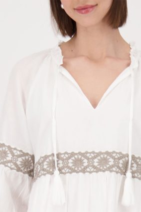 Monari Round Neck Dress Embroidery Cream