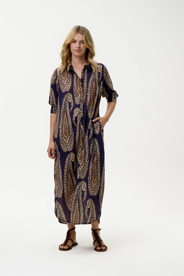 Oneseason Daisy Provence Cotton Dress Navy Paisley