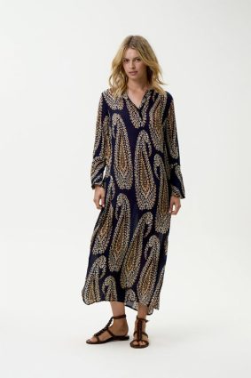 Oneseason Long Genie Provence Viscose Dress Navy Paisley