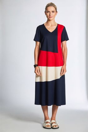 Peruzzi Colour Block Long Dress RedNavy