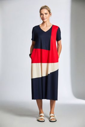 Peruzzi Colour Block Long Dress RedNavy