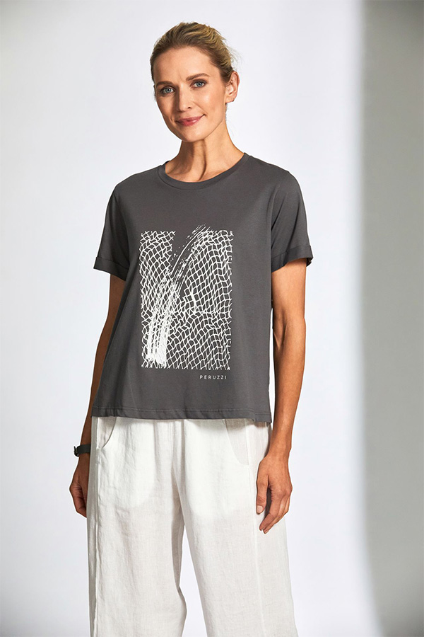 Peruzzi Net Metallic Print Tshirt BlackWhite