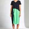 Peruzzi Pleat Front Colourblock Dress GreenNavy