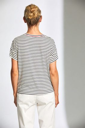 Peruzzi Stripe Vneck Tshirt NavyEcru