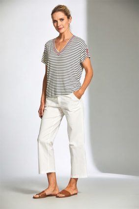 Peruzzi Stripe Vneck Tshirt NavyEcru