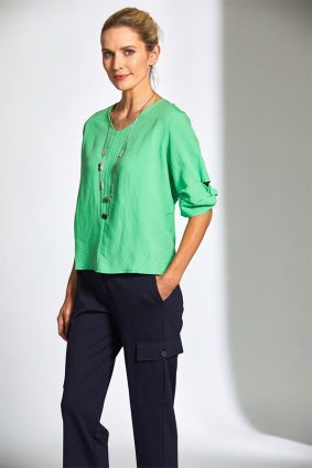 Peruzzi Twisted Sleeve Top Green