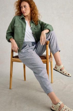 White Stuff Elle Linen Blend Trouser Blue MLT