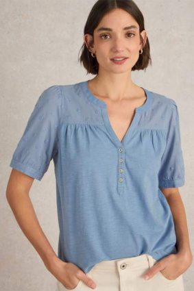 White Stuff Ellie Broderie Top Midnight Blue