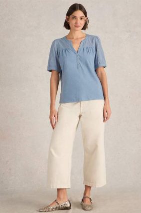 White Stuff Ellie Broderie Top Midnight Blue