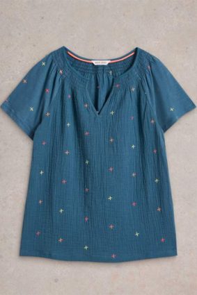 White Stuff Luella Embroidered Top Navy Multi