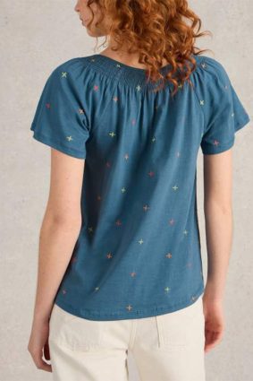 White Stuff Luella Embroidered Top Navy Multi