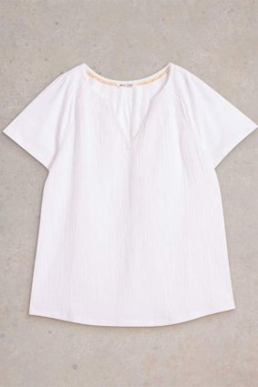 White Stuff Luella Notch Neck Emb Top Bril White