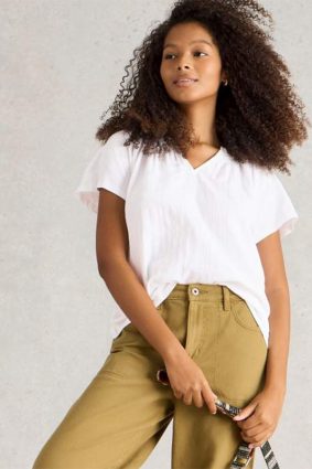 White Stuff Luella Notch Neck Emb Top Bril White