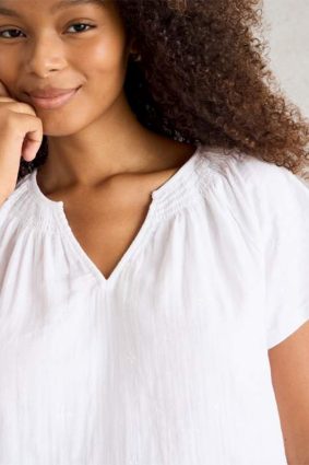 White Stuff Luella Notch Neck Emb Top Bril White