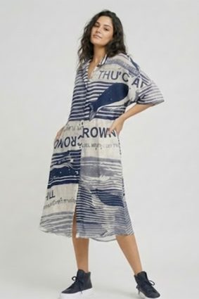 Black Label Button Up Dress Navy Print