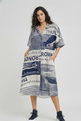 Black Label Button Up Dress Navy Print