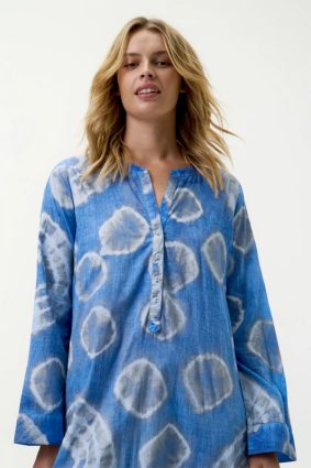 Oneseason Bazaar Foil Moroccan Foil Cotton Dress Blue