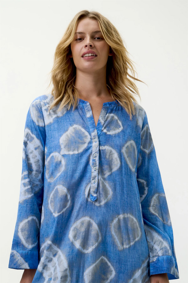 Oneseason Bazaar Foil Moroccan Foil Cotton Dress Blue