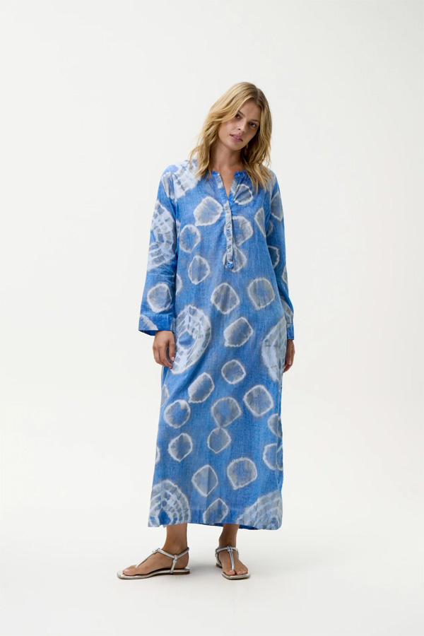 Oneseason Bazaar Foil Moroccan Foil Cotton Dress Blue