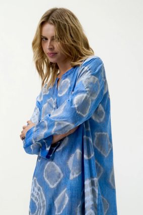 Oneseason Bazaar Foil Moroccan Foil Cotton Dress Blue