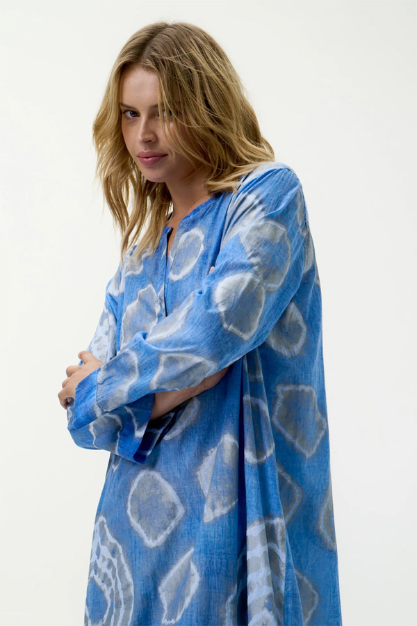 Oneseason Bazaar Foil Moroccan Foil Cotton Dress Blue