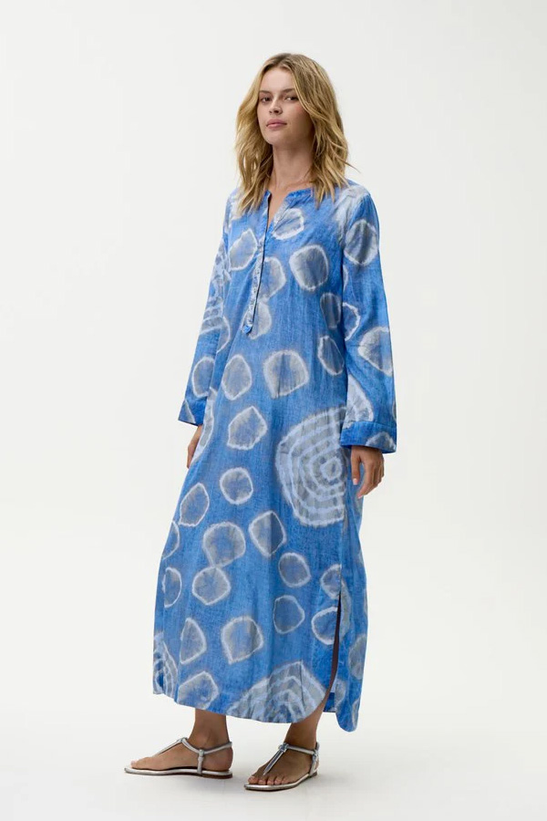 Oneseason Bazaar Foil Moroccan Foil Cotton Dress Blue