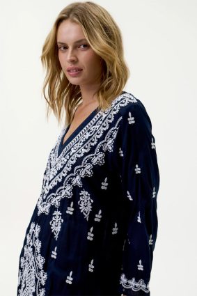 Oneseason Long Goa Embroidery Cotton Navy_White