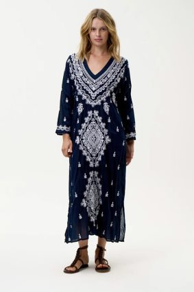 Oneseason Long Goa Embroidery Cotton Navy_White