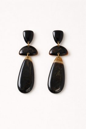 Soyang Horn Triple Drop Pebble Earring Marble