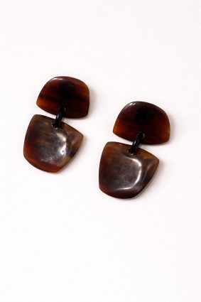 Soyang Horn Square Pebble 2 Drop Earring Brown