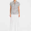 Mela Purdie Henley Tank in white and black stripes, a relaxed sleeveless women's top with a partial button placket.