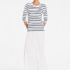 Mela Purdie Mid SL Top in white and black stripes, a classic crew-neck women's top with three-quarter sleeves.
