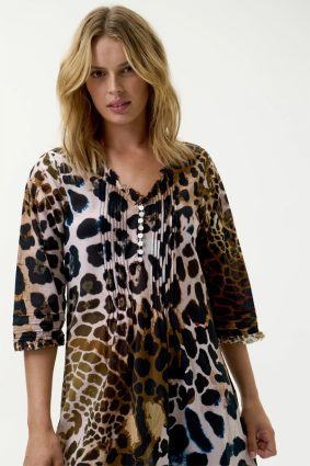 Oneseason Long Poppy Lipari Cotton Dress Leopard