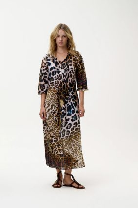 Oneseason Long Poppy Lipari Cotton Dress Leopard