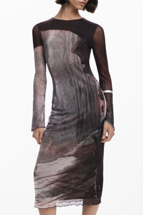 Desigual Dress Marron Oscuro