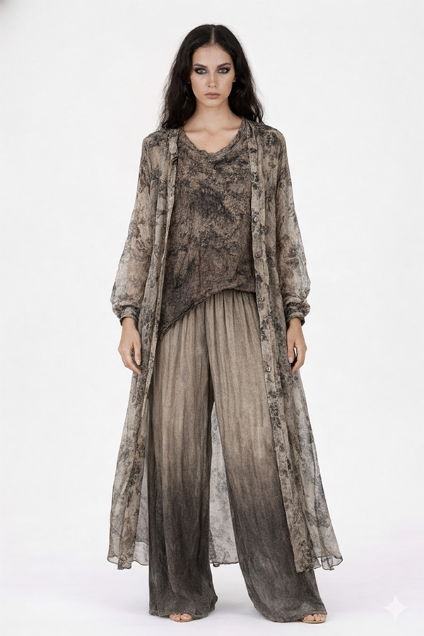 Sanctamuerte Coat Dress Wet Sand Print