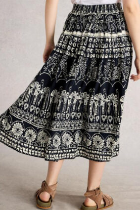 White Stuff Abigail Midi Skirt Navy Print