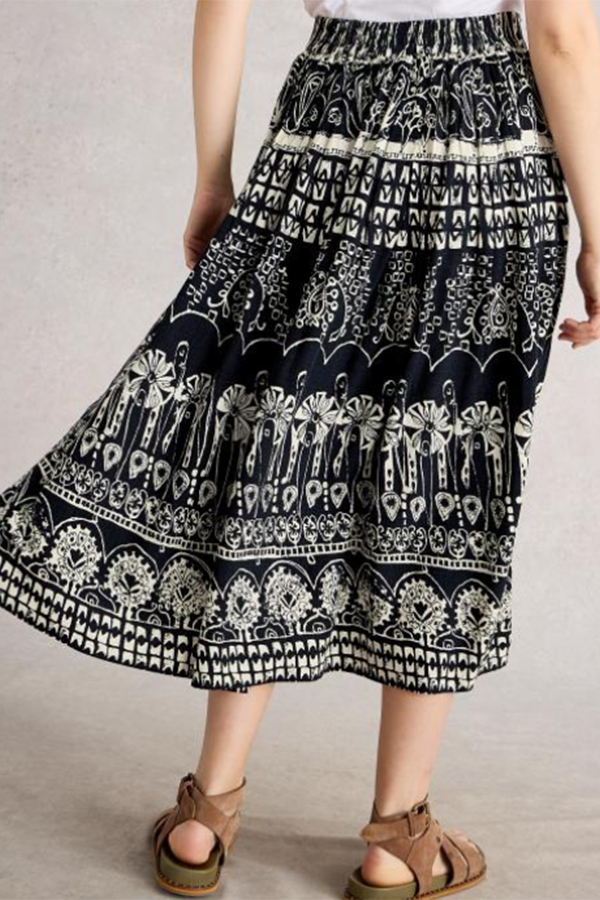 White Stuff Abigail Midi Skirt Navy Print