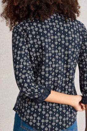 White Stuff Annie Jersey Shirt Navy Print