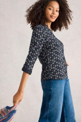 White Stuff Annie Jersey Shirt Navy Print
